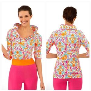 Gretchen Scott Womens Watteau Print Jersey Ruffneck Blouse Top Size Large NWOT